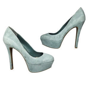 Jessica Simpson Shoes Womens 8.5 Light Blue Suede Platform Chunky Closed Heels
